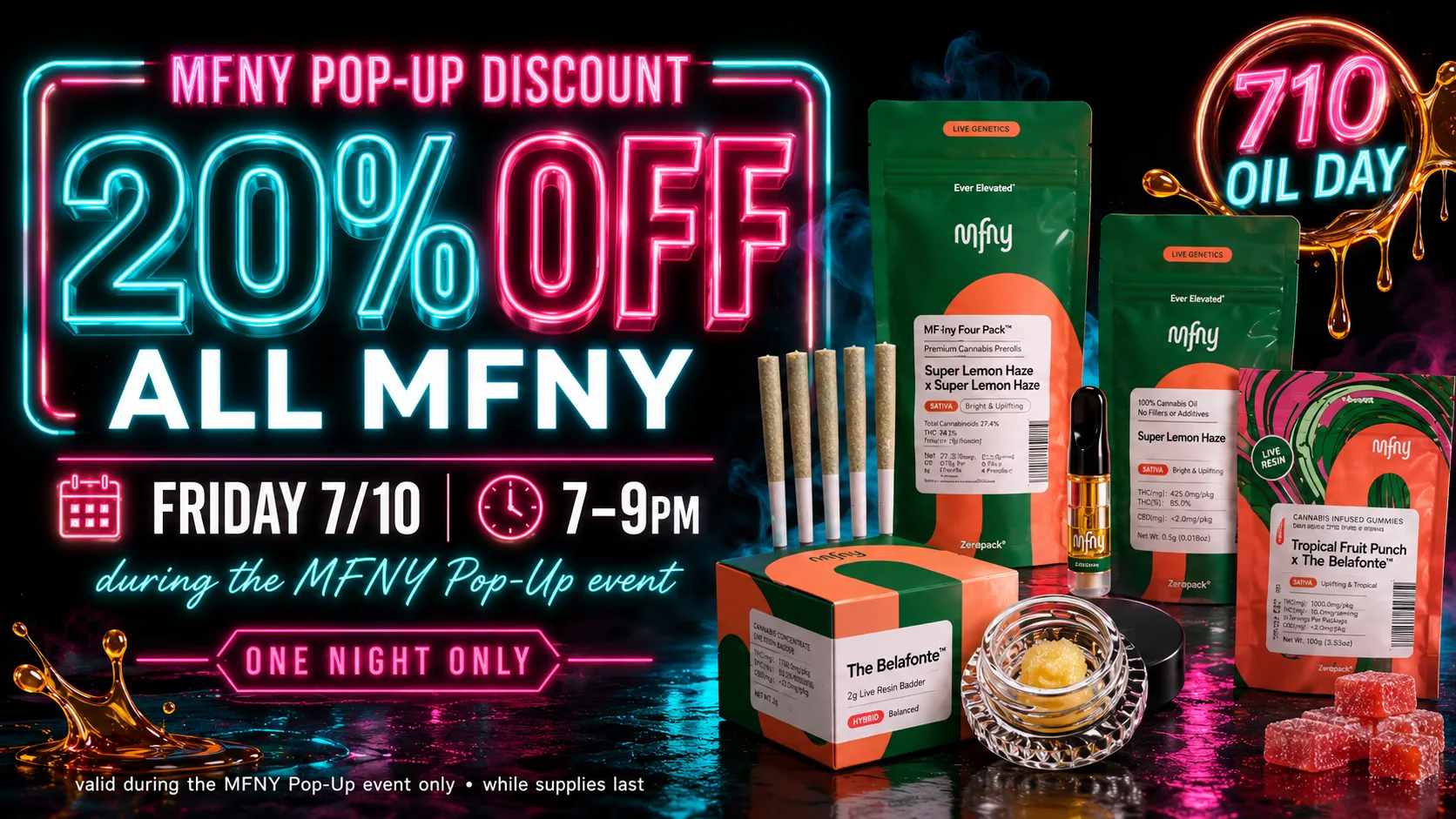Leafology MFNY pop-up banner: 20% off all MFNY, Friday July 10 from 7 to 9 PM during the MFNY pop-up event, one night only